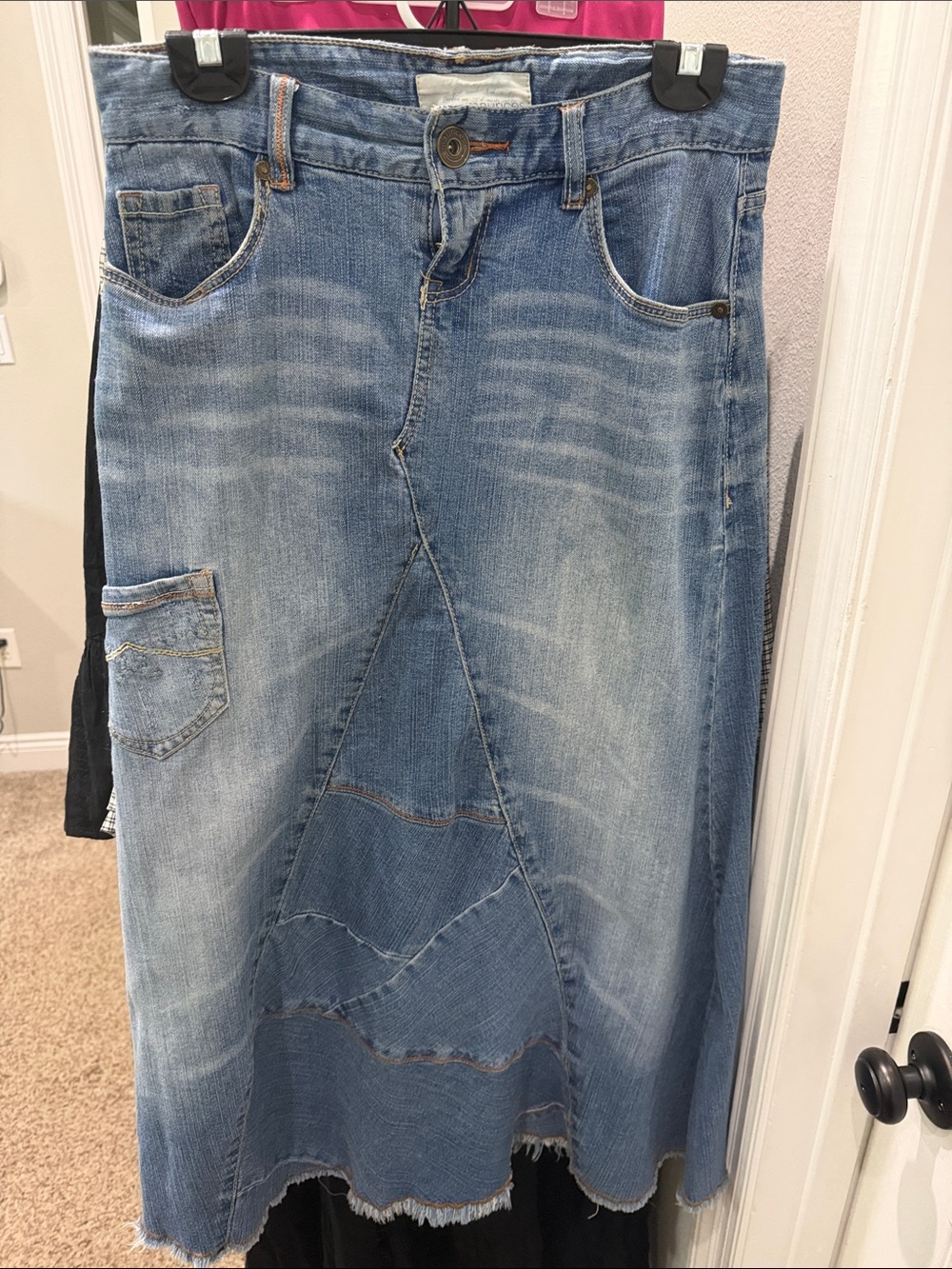 Light Blue Denim Patchwork Flared Skirt - Women